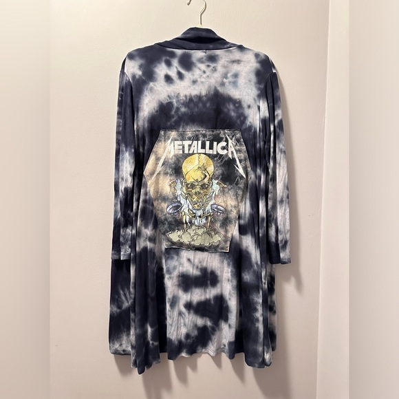 Metallica up cycle Cardigan Tie Dye Open Front one size long sleeve navy blue - Picture 6 of 9